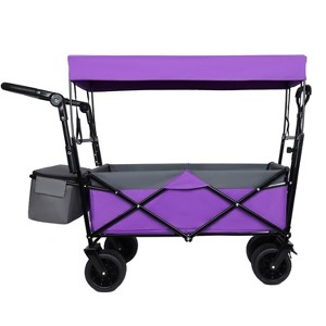 Grungis 39"H Wagon Storage Cart with Push Handle,Collapsible Shopping Wagon Cart with Canopy,Utility Cart with All-Terrain Wheels for Camping,Black - 1 of 4