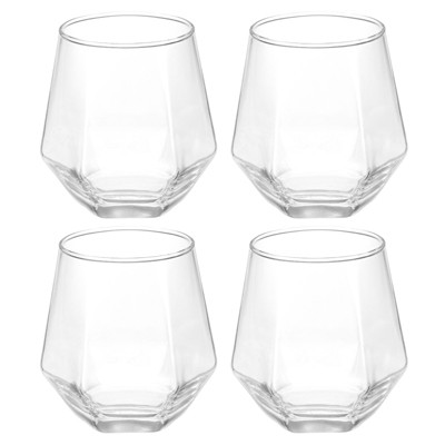 Unique Bargains Stemless Geometric Design Diamond Whiskey Glasses 4 Pcs