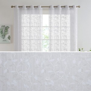 HLC.ME Joyce Floral Decorative Semi Sheer Light Filtering Grommet Window Treatment Curtain Drapery Panels - Set of 2 - 1 of 4