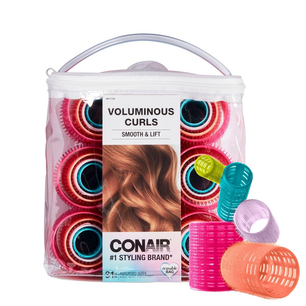 Conair Heatless Voluminous Curl Self Grip Rollers - Assorted Sizes & Colors - 31pcs