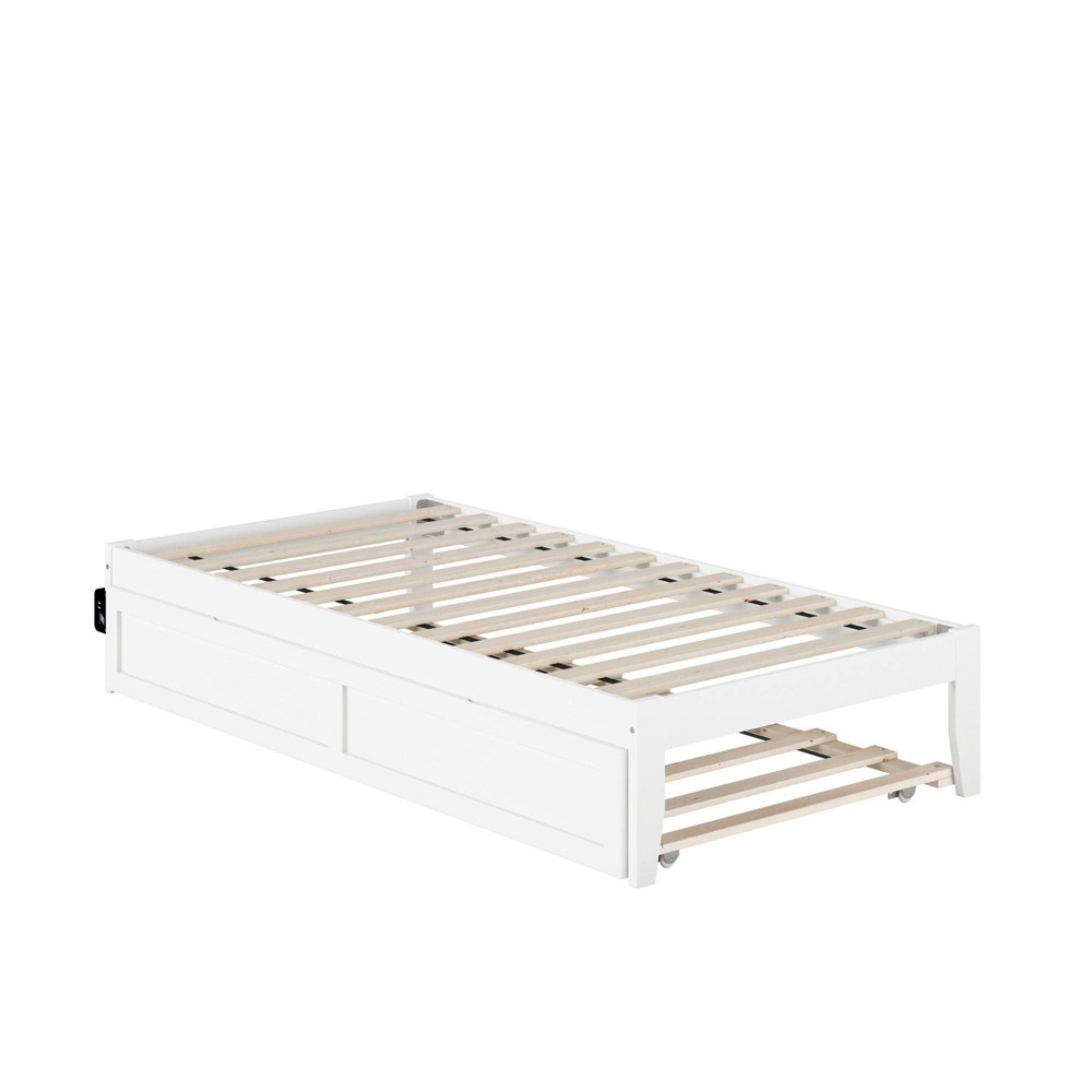 Twin Colorado Bed with USB Turbo Charger and Trundle White - AFI: Strong Slat Kit, No Foundation Required