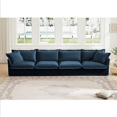 Slipcovered Sectional Sofa, 4 Seater Sofa with Removable Cover, Chenille Fabric Sectional Sofas, Deep Couch for Living Room-Cuddlewood
