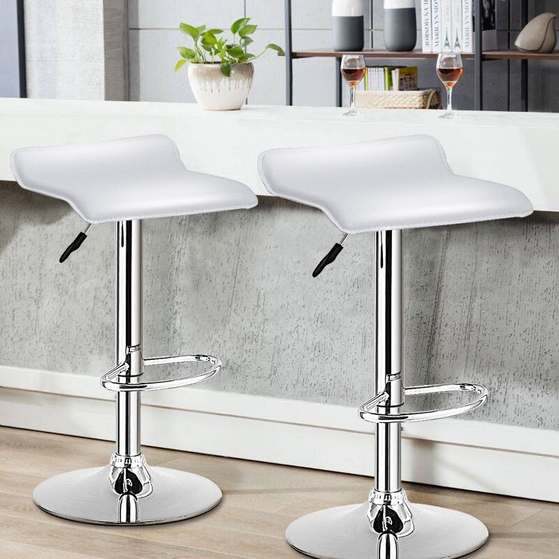Costway Set of 2 Swivel Bar Stools Adjustable PU Leather Backless Dining Chair White Low Back, 3 of 10