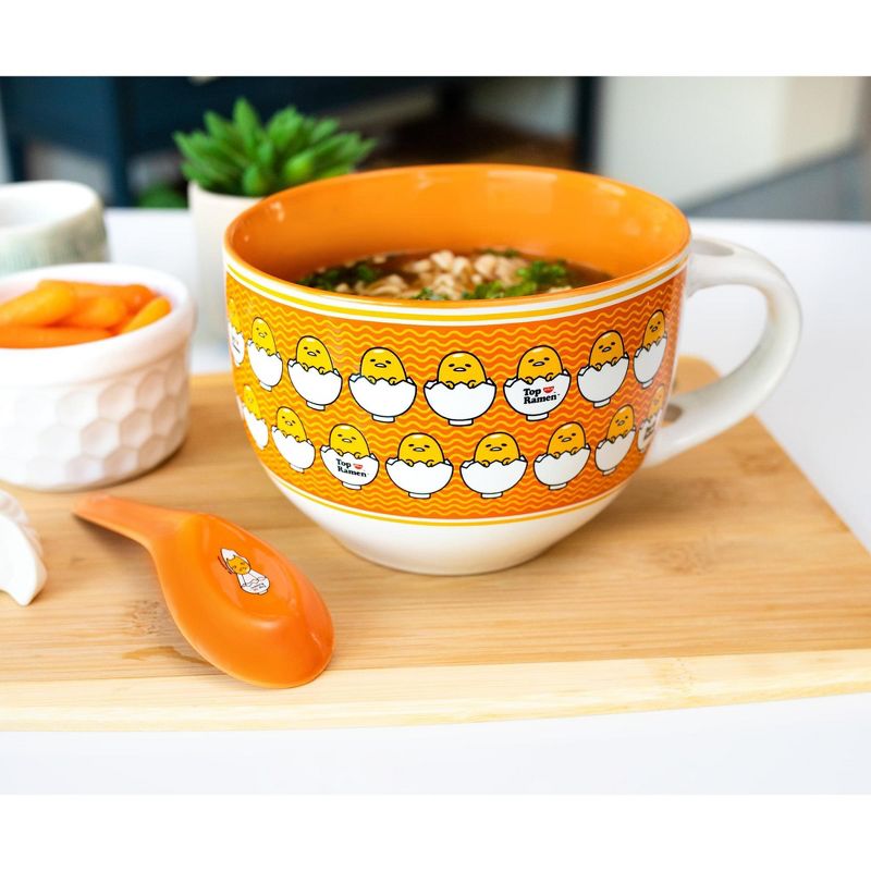 Silver Buffalo Sanrio Gudetama x Nissin Top Ramen Ceramic Soup Mug with Spoon | Holds 24 Ounces, 3 of 7