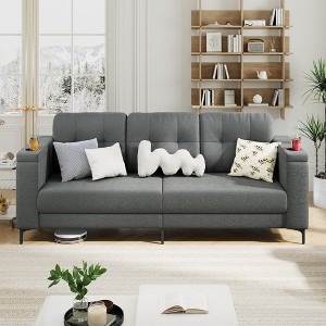 GustoWave 83" 3-seater Sofa with Convenient Side Pockets, Cozy Teddy Velvet Sofa with Cup Holder and Storage Armrest for Living Room - 1 of 4