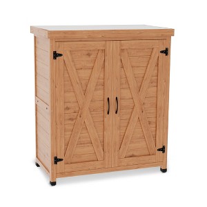 Dolonm Potting Bench with Storage Cabinet and Metal Table Top for Outdoor Patio,Outdoor Work Station Table - 1 of 4