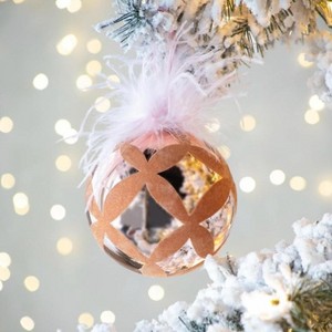 NAYSAYE Party Decoration and Accessories Glass Christmas Ball Ornaments Set of 4 for Christmas Tree Decorations, Pink, 4.7"*4.7"*0.11" - 1 of 4