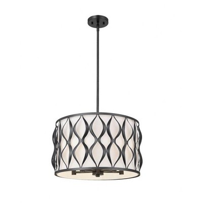 Harden Matte Black Steel Drum Pendant Light with White Fabric Shade