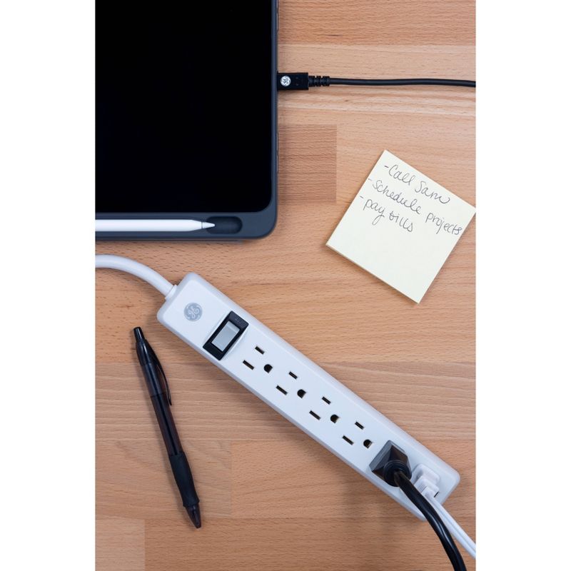 GE 2&#39; Extension Cord with 6 Outlet Power Strip White, 6 of 11