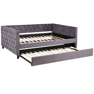 NicBex Full Daybed with Trundle,Velvet Upholstered Full Size Day Bed with Twin Size Trundle Bed Day Bed Frame with Button and Copper Nail - 1 of 4