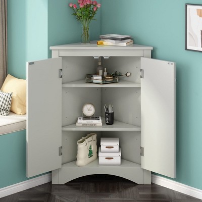 Gray MDF Corner Cabinet with Adjustable Shelves