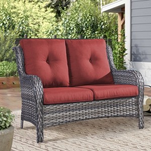 Gymojoy Outdoor PE Wicker Sofa Loveseat Sofa with Soft Cushion - 1 of 4