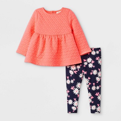Baby Girls' 2pc Heart Quilted Jersey Top & Leggings Set - Cat & Jack™ Neon Pink 6-9M