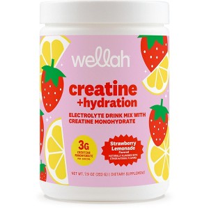 Wellah Creatine + Hydration Powder (Strawberry Lemonade) 30 Servings - Electrolyte Drink Mix with 3g of Creatine Monohydrate - 1 of 4