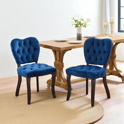 Mshliw Set of 2 Vintage Velvet Tufted Dining Chairs with High Back, Upholstered Fabric Side Chairs with Solid Rubberwood Legs and Rivet Trim