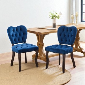Mshliw Set of 2 Vintage Velvet Tufted Dining Chairs with High Back, Upholstered Fabric Side Chairs with Solid Rubberwood Legs and Rivet Trim - 1 of 4