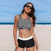 Women's Striped High Neck Bikini Top & Boy Shorts Set Swimsuit - Cupshe - 3 of 4