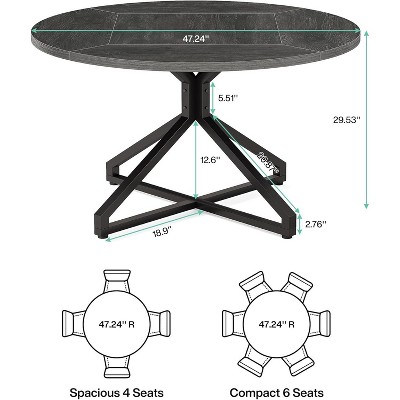 47-Inch Gray Wood Round Dining Table with Metal Pedestal Base