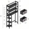 Over - Toilet Storage Rack, 6 - Tier Large Bathroom Organizer with Side Shelves and 2 Drawers, Stable Freestanding Space Saver Black - 3 of 4