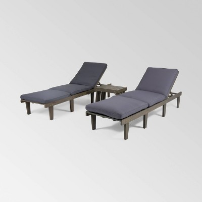 Ariana 3pc Acacia Wood Chaise Lounge Set - Gray/Dark Gray - Christopher Knight Home