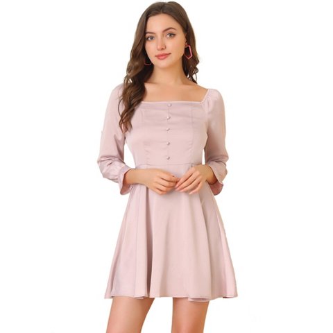 Женские платья INSPIRE CHIC Women's Satin Mini Square Neck Fit and Flare Dresses X-Large Pink
