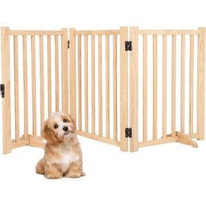 COZONY Freestanding Pet Gate, Wooden Dog Fence with 2 Support Feet, Collapsible Step-Over Barrier for Indoor Use - 1 of 4