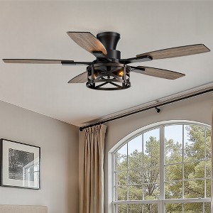 Siljoy 52 Inch Farmhouse Black and Gold Flush Mount Ceiling Fan With Lights (6 Blades with Dual Color Blades) - 1 of 4