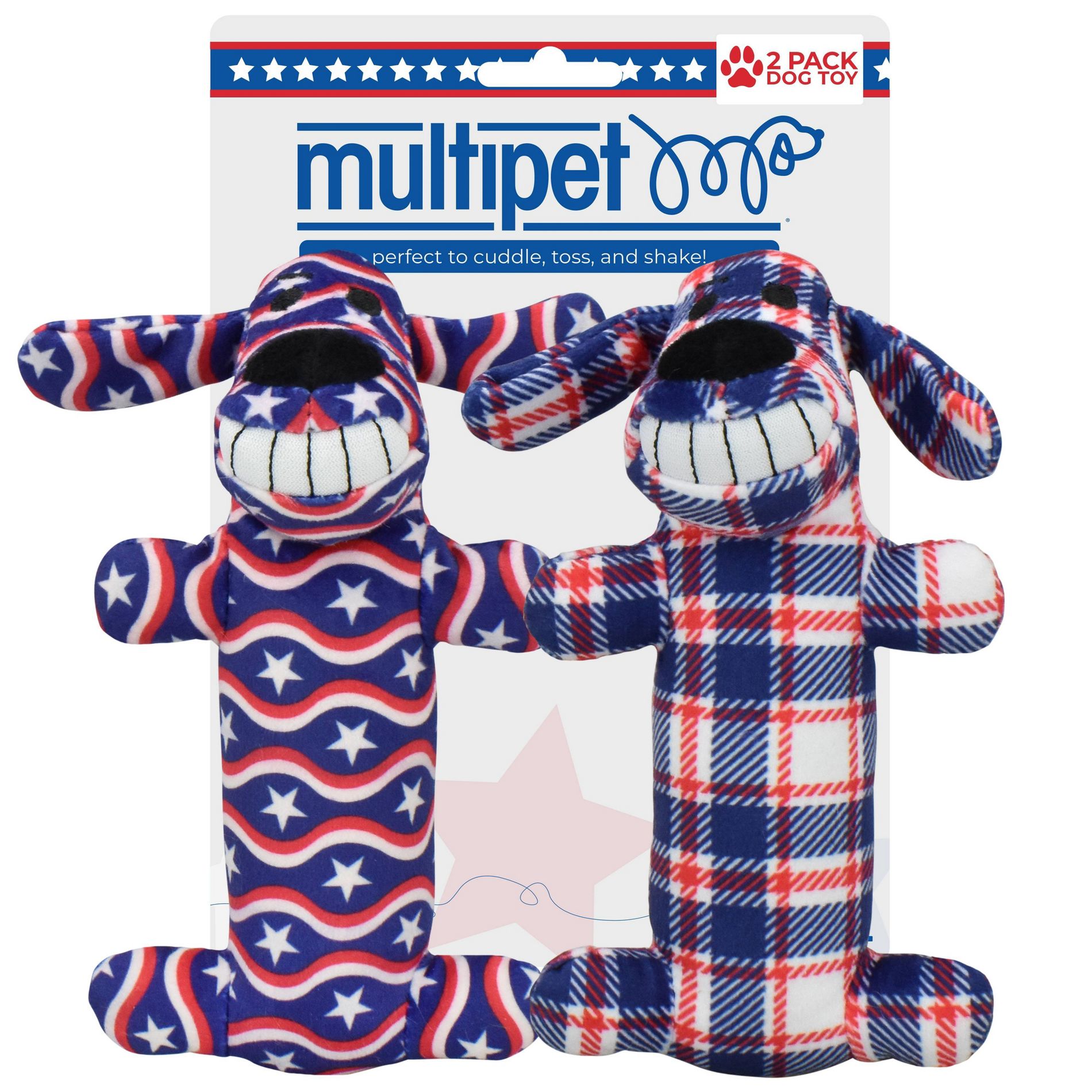 Multipet Loofa Americana Stars Stripes and Plaid Interactive Plush Dog Toy