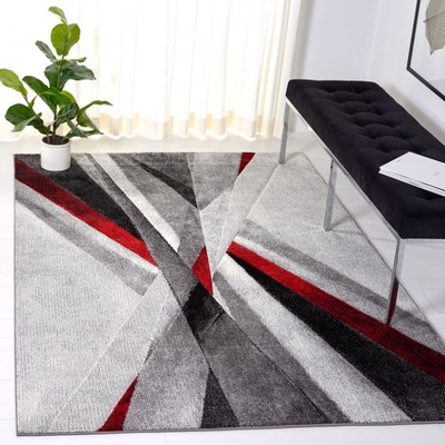 Gray and Red Mid-Century Modern Synthetic Area Rug
