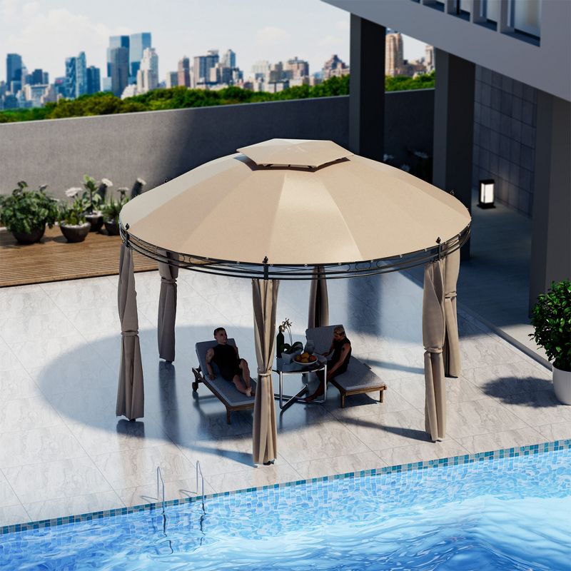 Tangkula 11.5'Outdoor Patio Round Dome Gazebo Canopy Shelter Double Roof Steel Brown, 2 of 10
