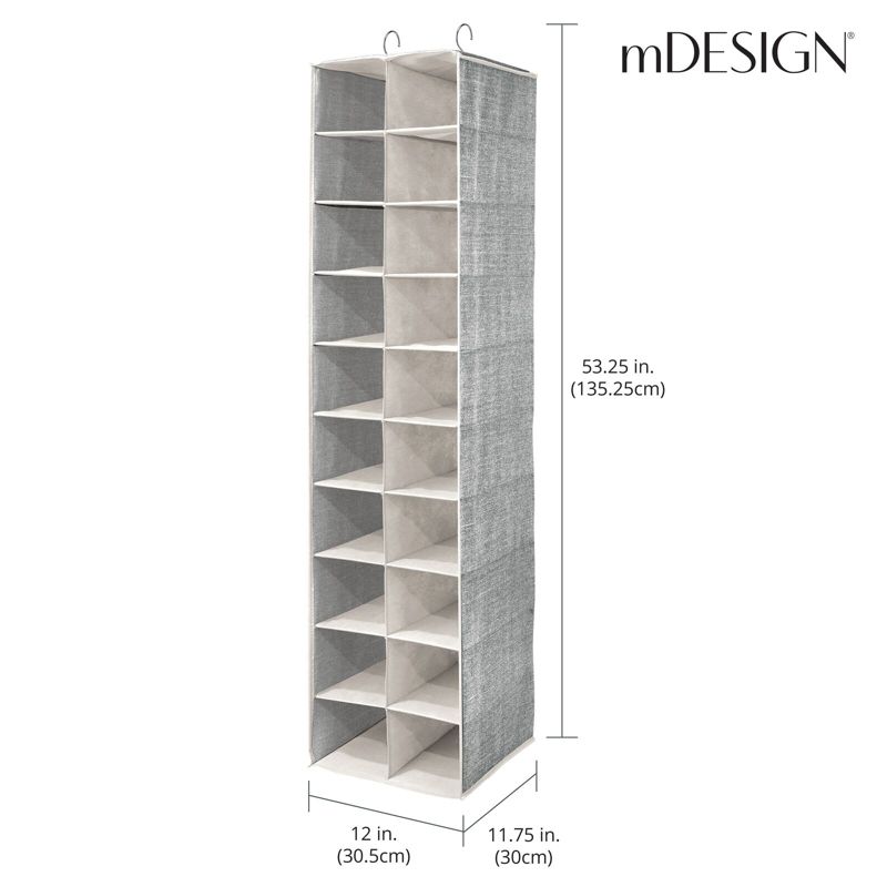 mDesign Large 20 Shelf Fabric Over Rod Closet Hanging Storage Unit, 3 of 9