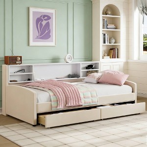 Luxystar Twin size Velvet Upholstered Platform Bed with Storage Shelves and 2 Drawers for Living Room - 1 of 4