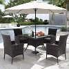ALAULM Patio Furniture Outdoor Dining Set, Wicker Rattan Patio Dining Table and Chairs Set, Square Tempered Glass Tabletop with Umbrella Set - 2 of 4