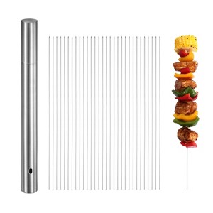 Unique Bargains Metal Skewers for Grilling 304 Stainless Steel Barbecue Skewers with Storage Tube 100 Pcs - 1 of 4