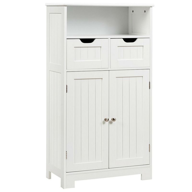 Costway Bathroom Floor Cabinet Wooden Storage Organizer Side Cabinet W/2 Drawer 2 Doors, 1 of 11