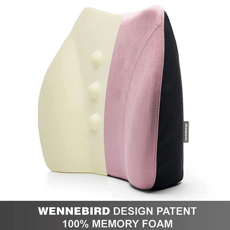 WENNEBIRD Model Q Lumbar Memory Foam Support Pillow to Improve Posture with Raised Side Butterfly Design, Dual Fabric, and Removable Cover, Pink, 5 of 7
