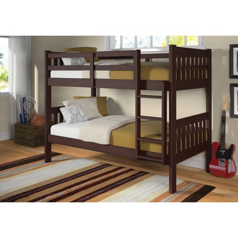 Twin Mission Bunk Bed Cappuccino, Cambria Designs Twin Bunk Bed