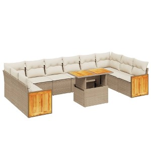 vidaXL 11 Piece Patio Sofa Set with Cushions Poly Rattan - Beige and Cream - 1 of 4