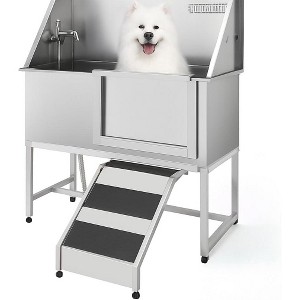 Professional Stainless Steel Pet Dog Bathing Station With Stairs, Height Adjustable Grooming Tub for Large, Medium & Small Dogs - 1 of 4