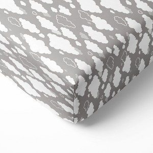 Bacati - Gray Clouds 100 percent Cotton Universal Baby US Standard Crib or Toddler Bed Fitted Sheet - 1 of 4