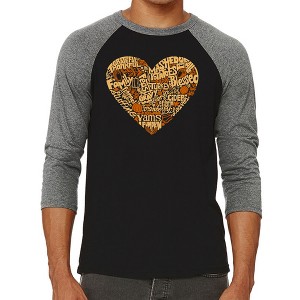 LA Pop Art Thanksgiving Heart - Men's Raglan Baseball Word Art T-Shirt - 1 of 4