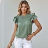 Knit & Lounge Women’s Pleated Yoke Ruffle Sleeve Top Textured Knit Pom Trim Detail Relaxed Fit Summer Blouse - 3 of 4