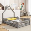 CAVINAS Twin/Full Size Bed Frame with House-Shaped Headboard & Fences,Modern Floor Bed for Kids Room,Bedroom - 2 of 4