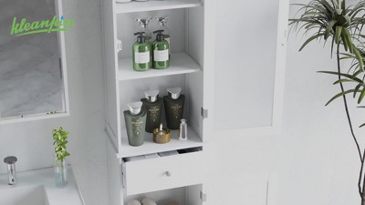 Slim Tower White Storage Cabinet with Anti-Toppling Design