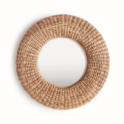 Plum & Post 25.5"W x 4.5"D x 25.5"H Ellery Natural Framed Round Decorative Wall Mirror