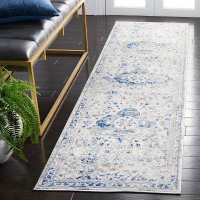 Ivory and Blue Synthetic Non-slip Runner Rug, 2'2" x 8'