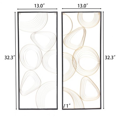 Gold and Silver Abstract Rectangular Metal Wall Art Set
