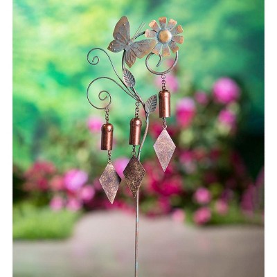 Wind & Weather Handcrafted Metal Butterfly and Bells Garden Stake Wind Chime