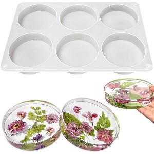 JDICTION 6-Cavity Round Silicone Mold, 4" Epoxy Resin Coaster Mold for Flower Preservation, DIY Resin Art - 1 of 4