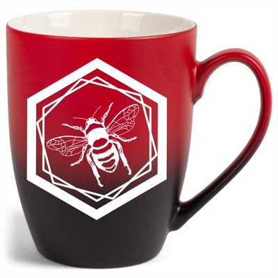 Elanze Designs Honeycomb Bee Two Toned Ombre Matte Red and Black 12 ounce Ceramic Stoneware Coffee Cup Mug